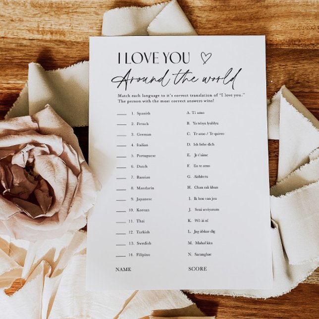 Bridal Shower Love Languages Matching Game Card Einladung (Von Creator hochgeladen)