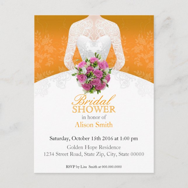 Bridal Shower orange invitation Einladungspostkarte (Vorderseite)