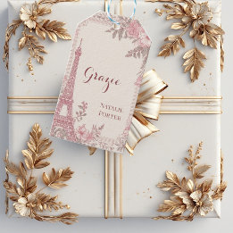 Bridal Shower Paris Eiffel Tower Pastel Pink Flora Geschenkanhänger