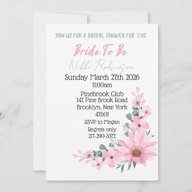 Bridal Shower Pink Flower Invite Mitteilungskarte (Vorderseite)