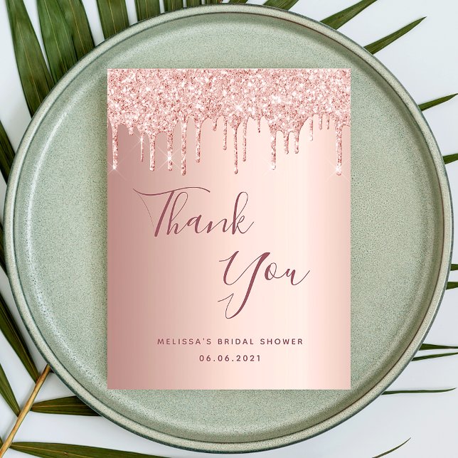 Bridal Shower pink glitter rose gold thank you Postkarte (Von Creator hochgeladen)