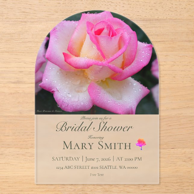 Bridal Shower (Pink Rose) Acryleinladungen (Vorderseite)
