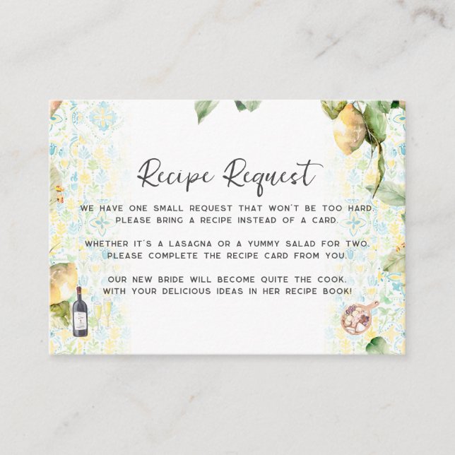 Bridal Shower Recipe Request Enclosure Card Begleitkarte (Vorderseite)