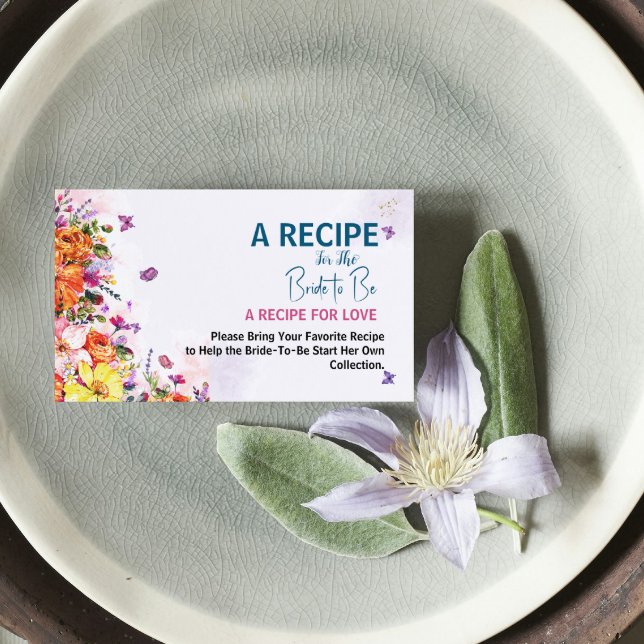 Bridal Shower Recipe Request Spring Pastel Floral Begleitkarte (a recipe for the bride to be for love spring watercolor floral butterfly bridal shower wildflowers)