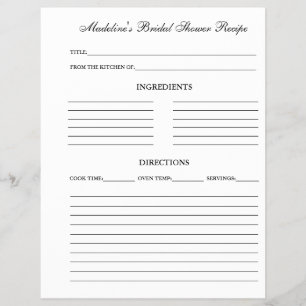 Bridal Shower Recipe Sheet for Binders Flyer