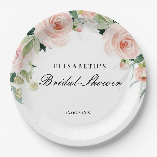 Bridal shower rosa oro floral Foam Boards Pappteller (Vorderseite)