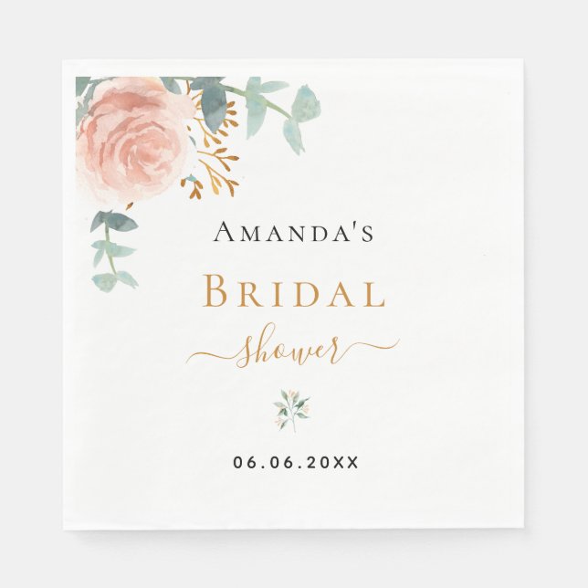 Bridal Shower rose gold floral eucalyptus luncheon Serviette (Vorderseite)