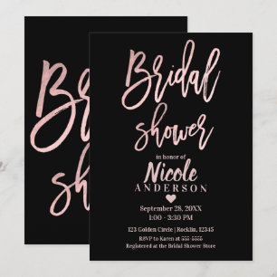 BRIDAL SHOWER Roségold Rosa Folie Modernes Skript Einladung