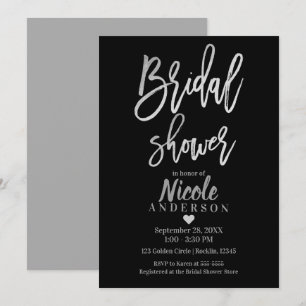BRIDAL SHOWER Silberfolie & schwarze moderne Schri Einladung