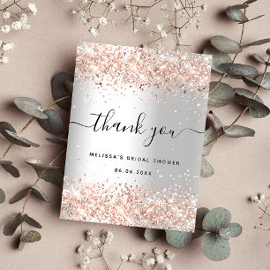 Bridal Shower silver rose gold glitter thank you Postkarte