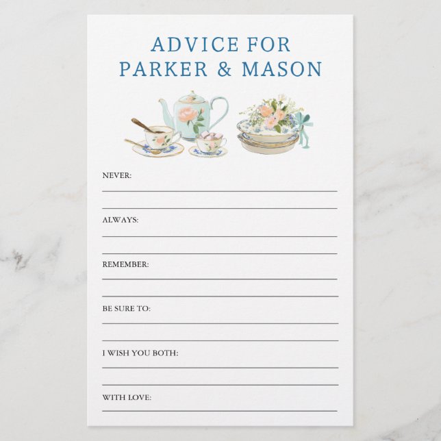 Bridal Shower Tea Party Advice and Game (Vorderseite)