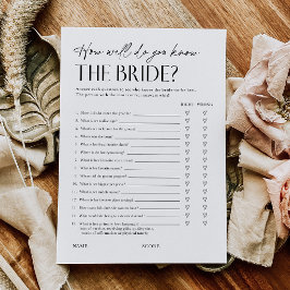 Bridal Shower Trivia Questionnaire Game Card Einladung