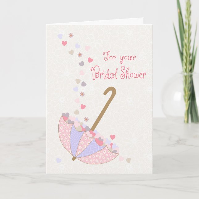 Bridal Shower Umbrella with Hearts and Flowers Karte (Vorderseite)