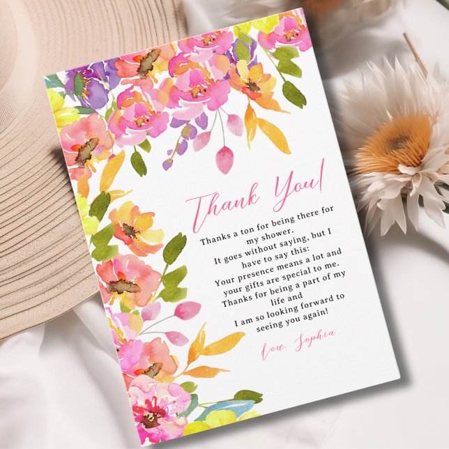 Bridal Shower watercolor flowers yellow and pink Dankeskarte (Von Creator hochgeladen)