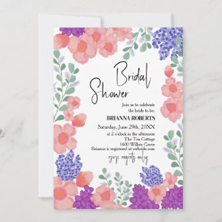 Bridal Shower Watercolor Pink Flower Einladung