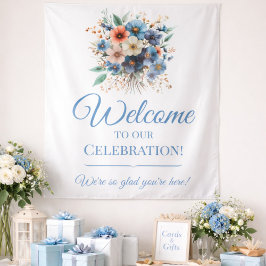 Bridal Shower Welcome Sign Blue Floral Event Sign Wandteppich