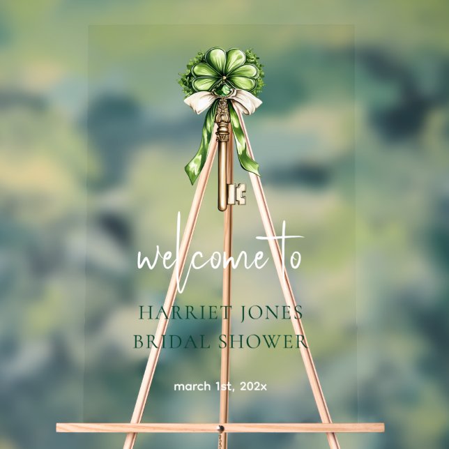 Bridal Shower Welcome Watercolor Gold Key & Clover Acrylschild (Neutral)
