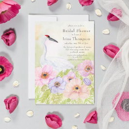Bridal Shower Whooping Crane with Pastel Anemones  Einladung