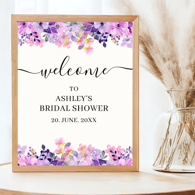 Bridal shower with watercolor Purple Flowers Poster (Von Creator hochgeladen)