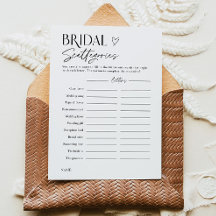 Bridal Shower Word Trivia Party Game Card