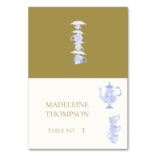 Bridal Tea Blue China Set White Lace Platzkarte Tischnummer (Vorderseite)