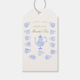 Bridal Tea Blue China White Lace Gold Dusche Geschenkanhänger