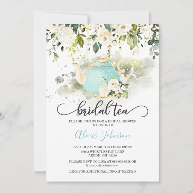 Bridal Tea Bridal Dusche Einladung - Blaues WC (Vorderseite)