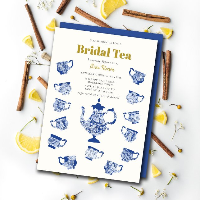 Bridal Tea Chinoiserie Lace Moderne Navy Dusche Einladung (Von Creator hochgeladen)