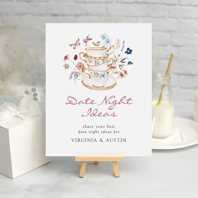 Bridal Tea Date Ideen Poster (Elegant Floral Bridal Tea Party Date Ideas Poster with Butterfly by Painted Paperie
)