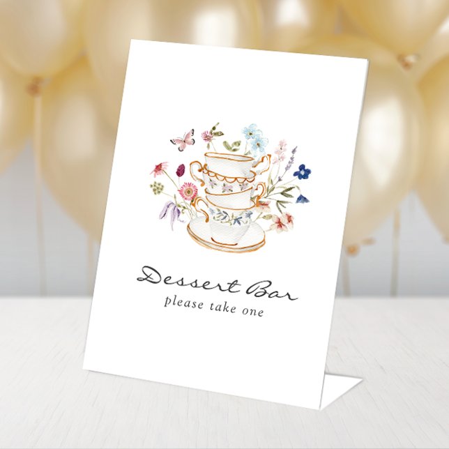 Bridal Tea Dessert Sign Sockelschild (Floral Bridal Tea Party Dessert Sign by Painted Paperie
)
