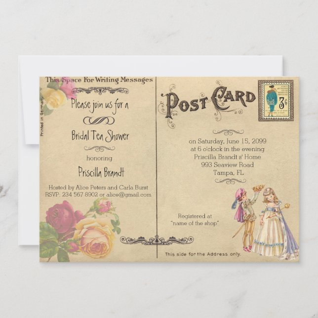 Bridal Tea Dusche Honorar, Stil alte Postkarte (Vorderseite)