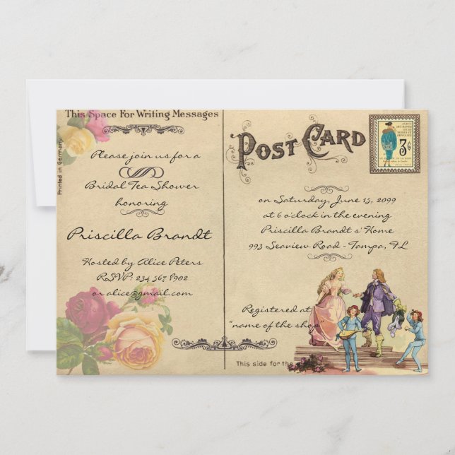 Bridal Tea Dusche Honorar, Stil alte Postkarte (Vorderseite)