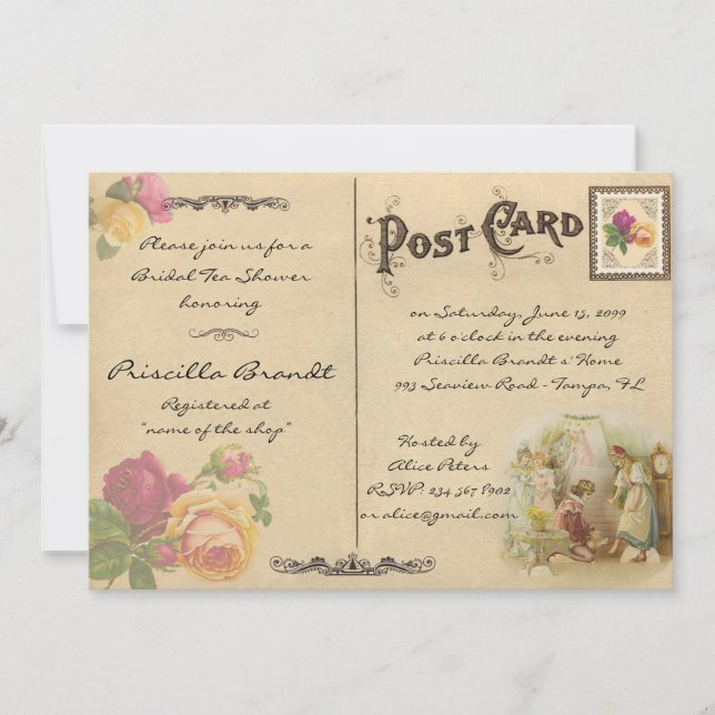Bridal Tea Dusche Honorierung, Stil alte Postkarte (Vorderseite)