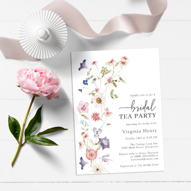 Bridal Tea Einladung (Wildflower Tea Party Bridal Shower Wedding Invitation by Painted Paperie)