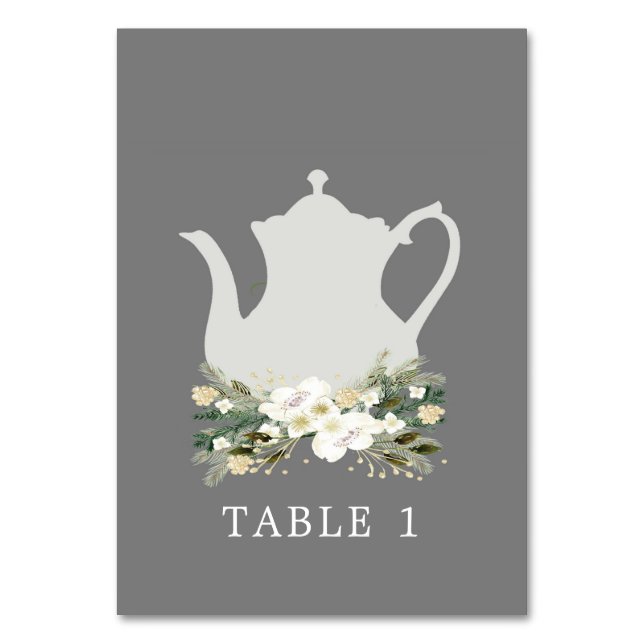 Bridal Tea Grau Blume Tischnummer (Vorderseite)