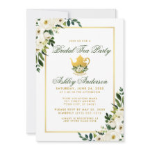 Bridal Tea Party Blumengrün Gold Einladung GB