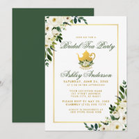 Bridal Tea Party Blumengrün Gold Einladung GB