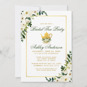 Bridal Tea Party Blumengrün Gold Einladung GS