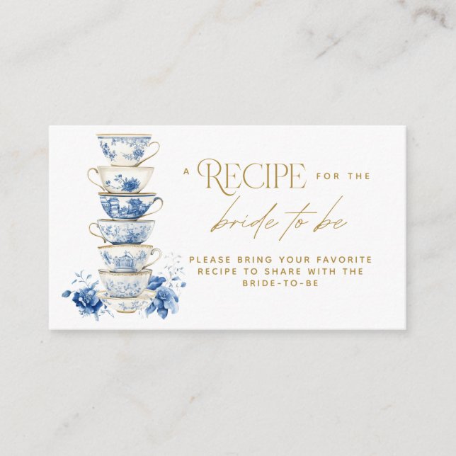 Bridal Tea Party Chinoiserie Blue Recipe Card Begleitkarte (Vorderseite)
