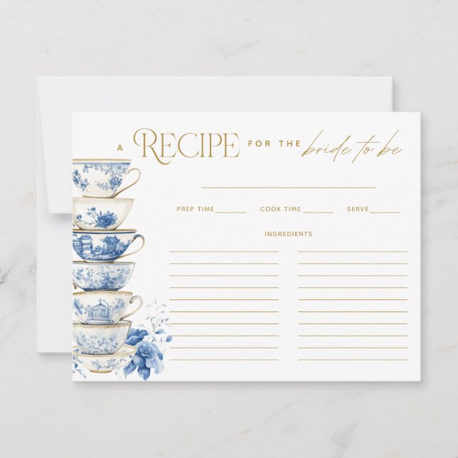 Bridal Tea Party Chinoiserie Blue Recipe Card Dankeskarte (Vorderseite)