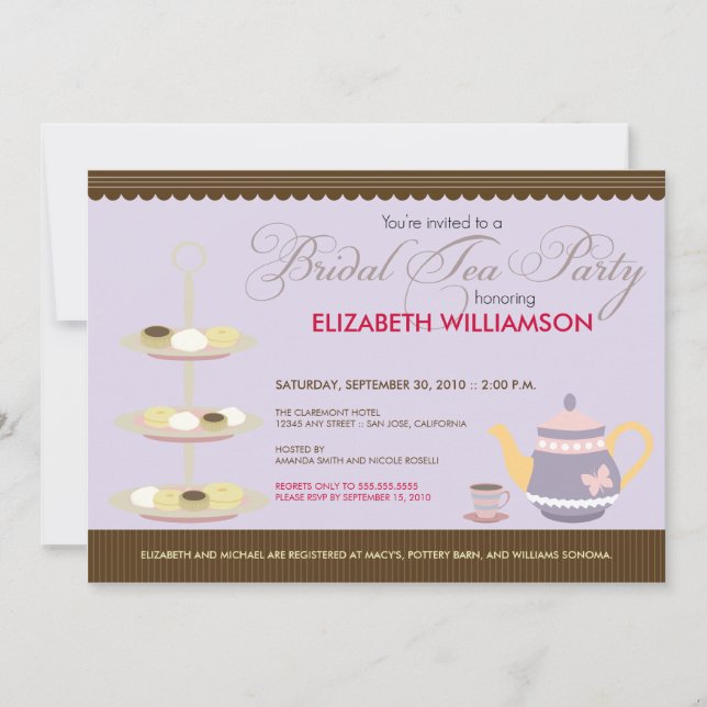 Bridal Tea Party Einladung (Lavendel) (Vorderseite)