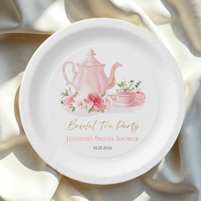 Bridal Tea Party | Gilded Pink Brautparty Pappteller (Von Creator hochgeladen)