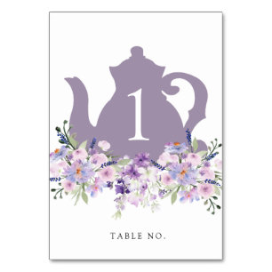 Bridal Tee Dusche Lila Teapot Tischnummer
