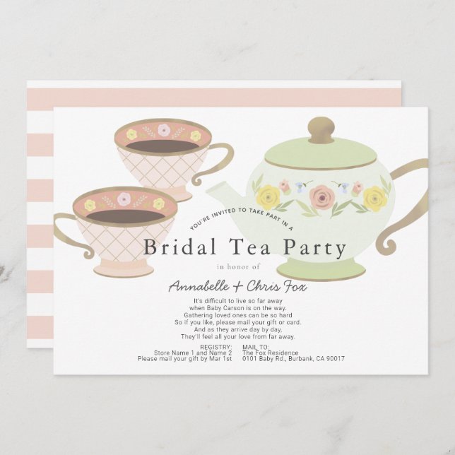 Bridal Tee Party Tea Pot Brautparty by Mail Einladung (Vorne/Hinten)