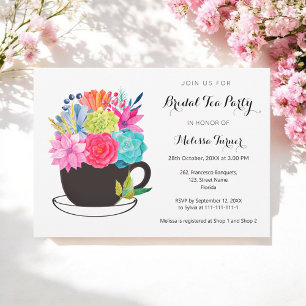 Bridal Tee Party Wasserfarben Blumenbecher Einladung