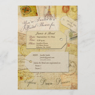 Bridal Travel Showthema in Kakao und Creme Einladung