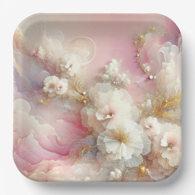 Bridal Tulle Floral Abstrakt Pappteller (Vorderseite)