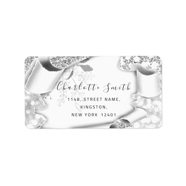 Bridal UAWG Wedding 3D Silver Frame Glitzer Label Adressaufkleber (Vorne)