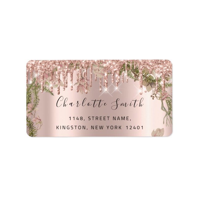 Bridal UAWG Wedding Tropfens Rose Bloral Down Adressaufkleber (Vorne)