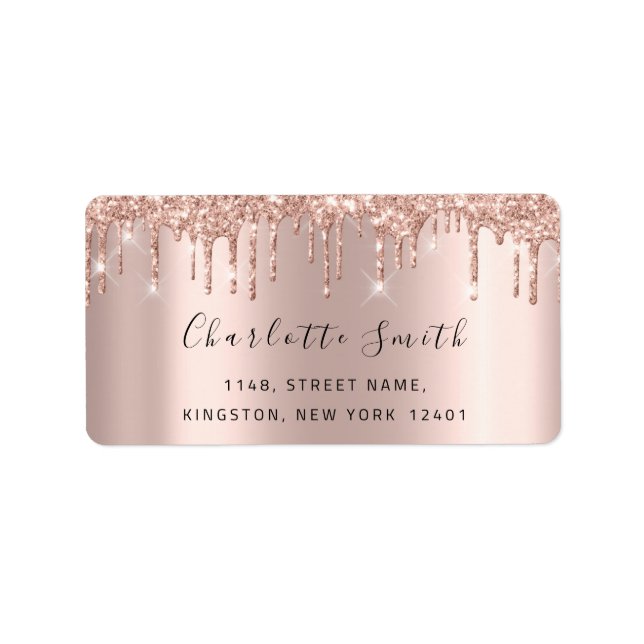 Bridal UAWG Wedding Tropfens Rose Gold Spark Adressaufkleber (Vorne)